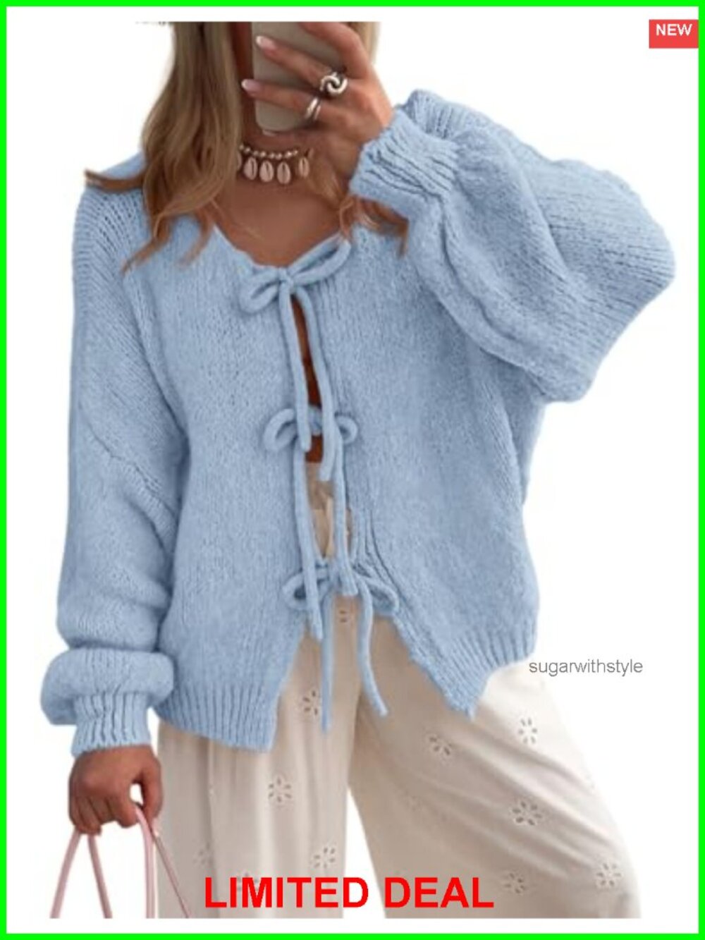 Tie Front Bow Cardigan Sweater Long Sleeve Chunky Cable Knit